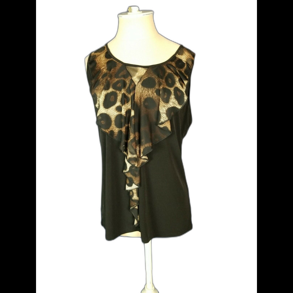 Susan Lawrence womens black and animal print sleeveless top.Mob Wife  Size Small